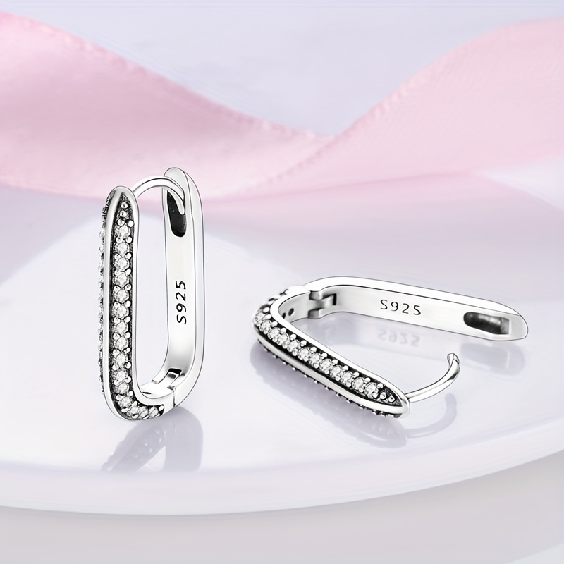 925 Silver U-Shaped Earrings with Zirconia Inlay